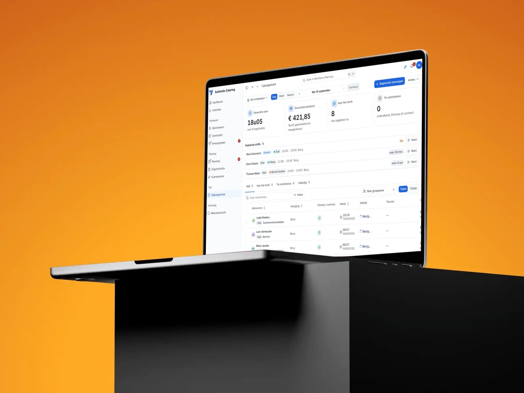 Vesta tijdsregistratie op een MacBook: de gewerkte uren die de basis vormen voor de verloning