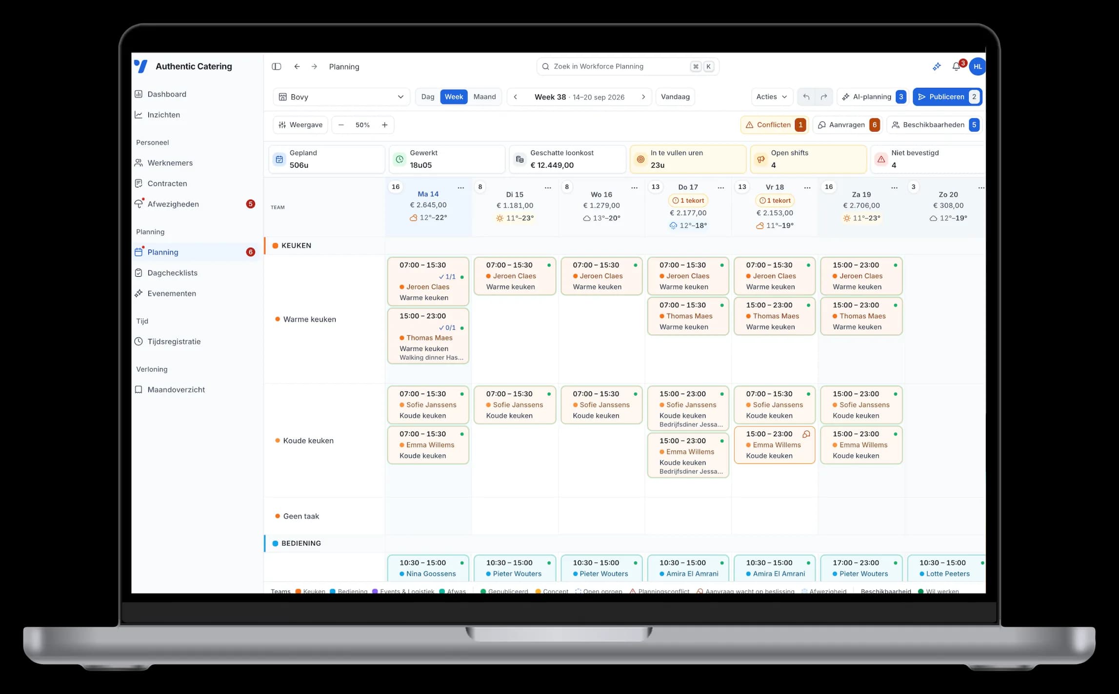 VestaPlan op een MacBook: de weekplanning per team
